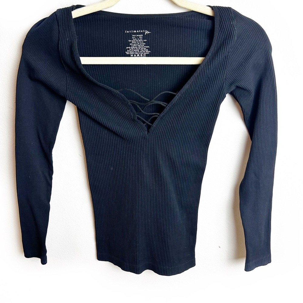 Intimately FP Free People ribbed knit black lace front long sleeve size: XS/S